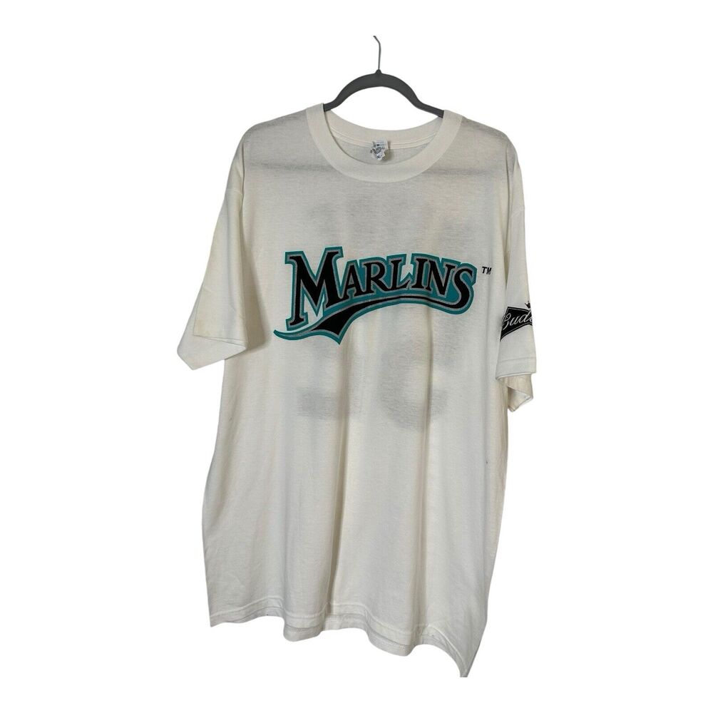 Vintage Florida Marlins Budweiser Crew Mitre #52 tee Shirt‎ White Men's XL